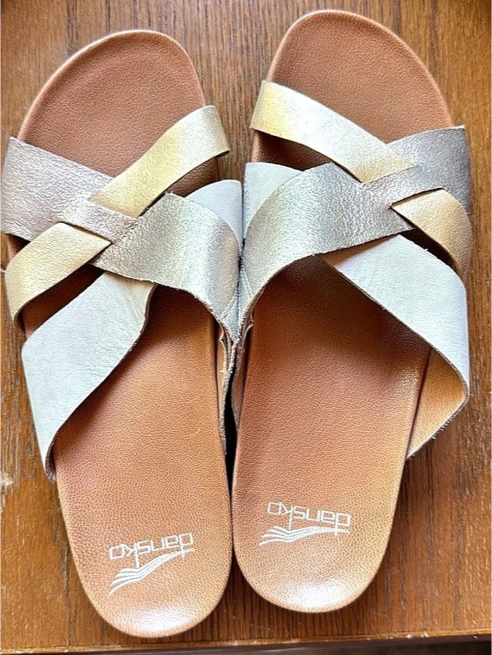 Dansko Metallic Cross-Strap Sandals US 9